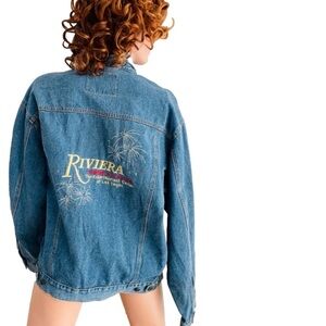 VINTAGE 90s RIVIERA Hotel & Casino LAS VEGAS Embroidered JEAN JACKET Unisex L